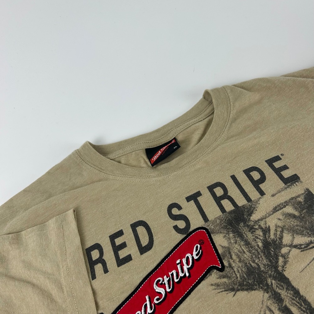 Red Stripe Men's XL Lager Beer Graphic T-Shirt Tan Short Sleeve Jamaica Y2K